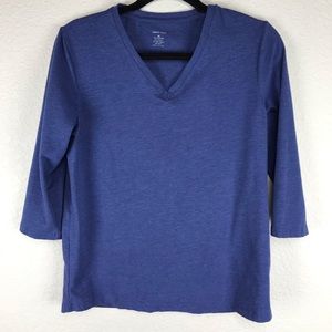 Blue 3/4 sleeve V-neck Top